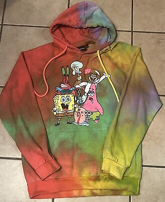#ad Spongebob Hoodie Mens Medium Tie Dye Graphic Nickelodeon Squarepants Sweater $19.99