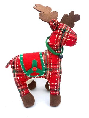 #ad NWOT Red Plaid Stuffed Christmas Deer Elk Hallmark Inspirations $12.00