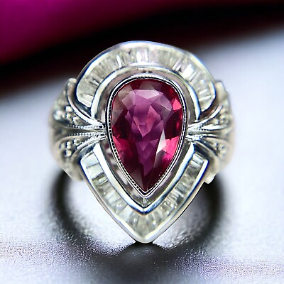 #ad Vintage 18k White Gold Natural Pear Shape Red Ruby Diamond GIA Certified Ring $8999.00