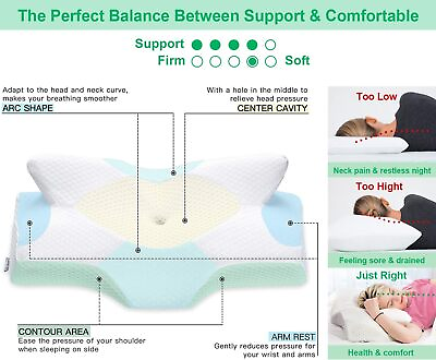 #ad Elviros Cervical Memory Foam Pillow Contour Pillows for Neck and Shoulder Pain $24.99
