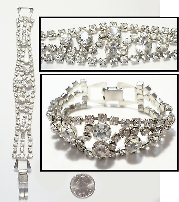 #ad Gorgeous Elegant Vintage Wide Rhinestone Bracelet All Prong Set Openwork 7.25quot; $56.24