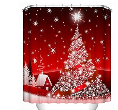 #ad Christmas Shower Curtain Custom Home Decor Christmas Tree Red Decoration Back... $14.15