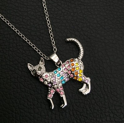 #ad Multi Color Crystal Small Kitten Cat Pendant Necklace 20quot; $6.59