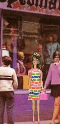 #ad Vintage Barbie Dress Print A Plenty #1686 Mod Pink Spikes Japan No Doll $65.00