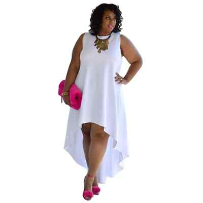 #ad Latest fashion plus size white sleeveless high low casual dress uk size 20 GBP 21.00
