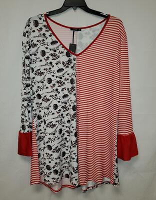 #ad MSRP $90 Lily Stripe amp; Floral Bell Sleeve V Neck Tunic Size 2XL 20W DEFECT $16.79