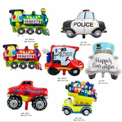 #ad Car Foil Balloon Kids Baby Shower Boy Train Vehicle Party Birthday Decoration $7.99