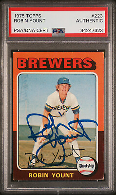 #ad 1975 BREWERS Robin Yount signed ROOKIE card Topps #223 PSA Slab AUTO RC HOF $195.00