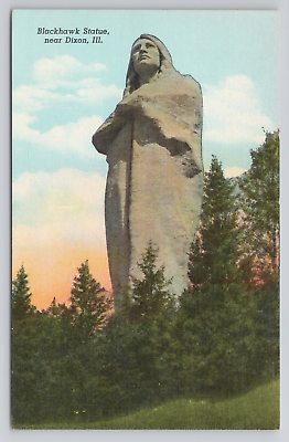 #ad Blackhawk Statue Dixon IL Linen Postcard No 3228 $2.79