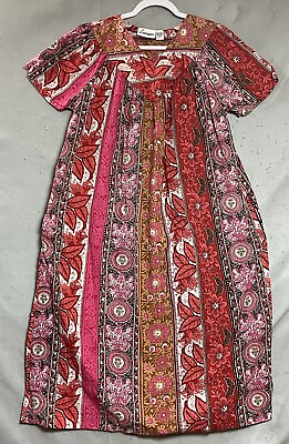 #ad Anthony Richards MuuMuu House Dress Womens Medium Pink Tropical Pockets Midi $29.97