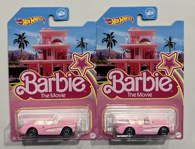 #ad Set Of 2 2023 Barbie The Movie Hot Wheels 1956 Corvette Diecast Cars Pink $12.71