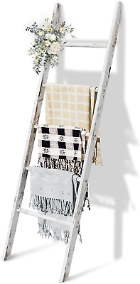 #ad 5 Tier Blanket Ladder Wooden 5.3FT 63#x27;#x27; Blanket Quilt Towel Holder Rack Decora $89.36