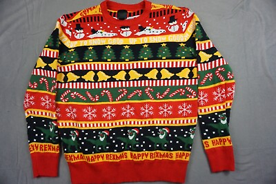 #ad Dinosaur Christmas Ugly Sweater Happy Rexmas Hamp;M Snowman Size Medium $20.99