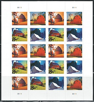 #ad Mint US Postcard Barns Pane of 20 Stamps Scott# 5549A MNH $12.99