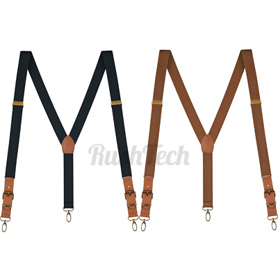 #ad Mens Suspenders Leather Adjustable Elastic Y Shaped Braces Hooks Pants Brace $8.46