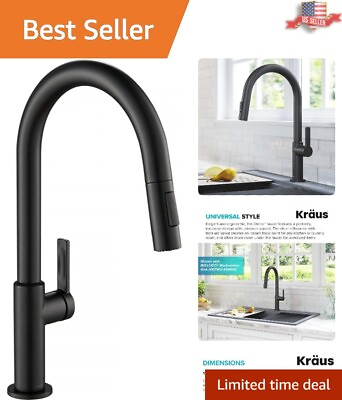 #ad Elegant 17 Inch Matte Black Pull Down Kitchen Faucet with Dual Spray Options $186.95