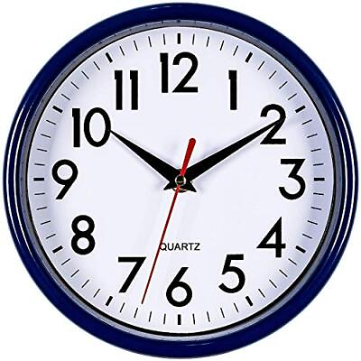 #ad Navy Blue Wall Clock 8 Silent Non Ticking Quality Quartz Battery Operated Small $24.37