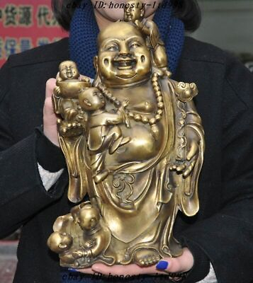 #ad 13quot;Chinese Buddhism Bronze 5 Boy Kids Yuanbao Ruyi Wealth Maitreya Buddha Statue $311.25