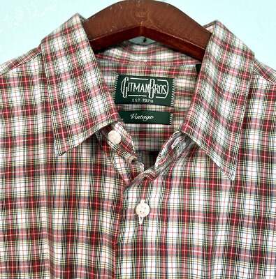 #ad Gitman Vintage Plaid Button Front L S Lightweight Cotton Shirt Mens 16.5 USA $66.26