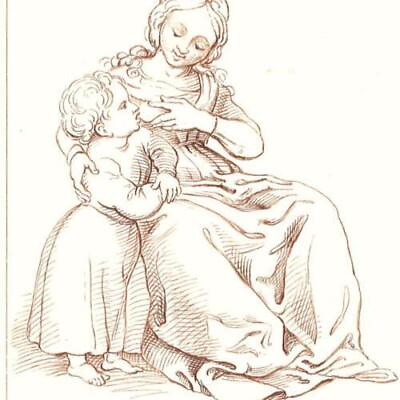 #ad RAPHAEL ETCHING WOMAN SUCKLING CHILD NUDE 1866 RENAISSANCE OLD MASTER ART PRINT $21.30