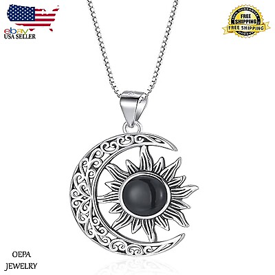 #ad Celtic Sun and Moon Necklace 925 Sterling Silver Sun and Moon Necklace for Women $90.00