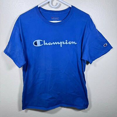 #ad Champion Sportswear Blue amp; White Logo Casual Graphic Tee Shirt Mens Large $8.55
