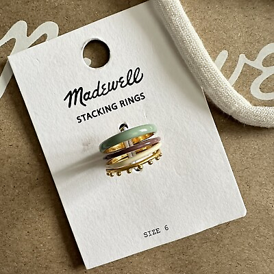 #ad Madewell Enamel Stacking Ring Set of Four Size 6 Iced Mint Gold Plated Brass NWT $29.20