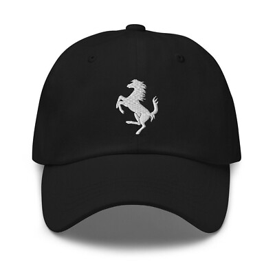 #ad #ad Ferrari Inspired Embroidered Horse Logo Silver Black Dad Hat Cap $27.00