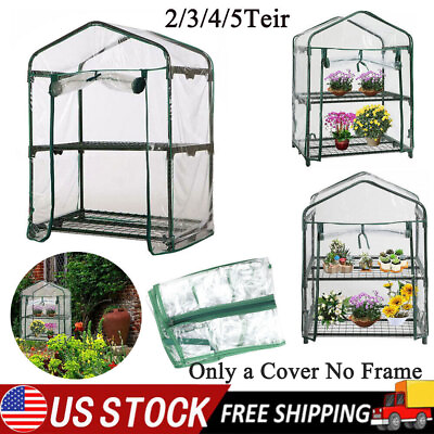 #ad 2 5 Tiers Mini Greenhouse Outdoor Portable Green House Gardening PVC Only Cover $18.04