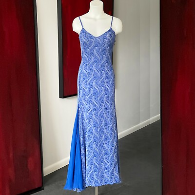 #ad GIANNI VERSACE evening gown blue silk with 2 slits size 42 from Summer 1994 $4992.49
