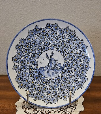 #ad VTG Dutch Delft Style Blue Windmill amp; Flowers Decorative Hand Painted Plate. $21.95