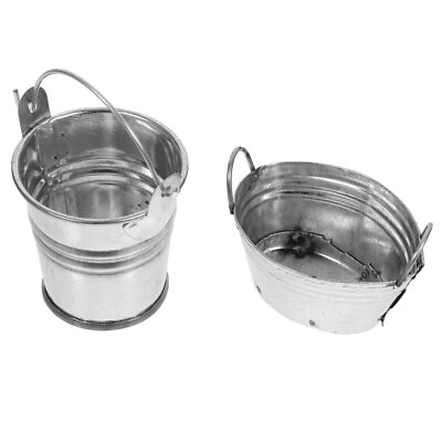 #ad 2pc Mini Metal Buckets with Handles Dollhouse Miniature Iron Water Buckets Pails $10.19
