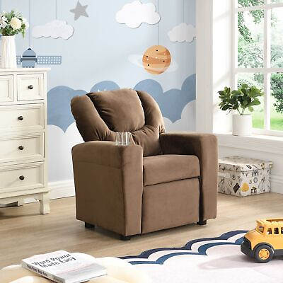 #ad Kids Recliner Chair with Cup Holder Footrest amp; Backrest Toddlers Velvet Couch $176.26