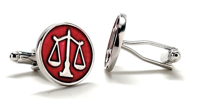 #ad Scales of Justice Cufflinks Red Enamel Silver Platted Attorney Gift Lawyer Gift $18.82