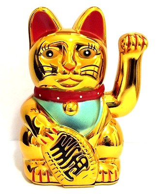 #ad Feng Shui GOLD BECKONING CAT Wealth Lucky Waving Kitty Maneki Neko 5quot; Tall $12.98