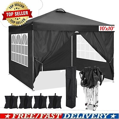 #ad Sun Canopy Camping Party Tent 10#x27;x10#x27; Waterproof Instant Gazebo with 4 Sidewalls $109.59