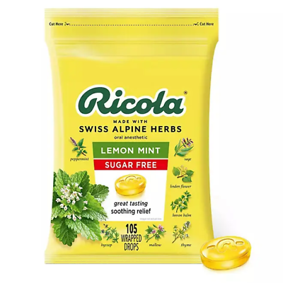 #ad Ricola Sugar Free Lemon Mint Herbal Cough Suppressant Throat Drops 105ct Bag $17.44