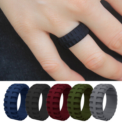 #ad Mens Rubber Band Ring Tire Pattern Wedding Finger Rings Silicone Rings Flexible C $1.80
