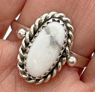 #ad Navajo White Buffalo Turquoise Ring Size 7.5 Sterling Handmade Native $34.94
