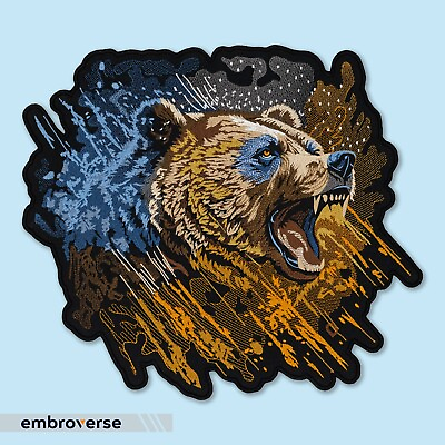 #ad Fierce Bear Head Large Back Biker Patch Embroidered Wild Angry Beast Iron On $44.99