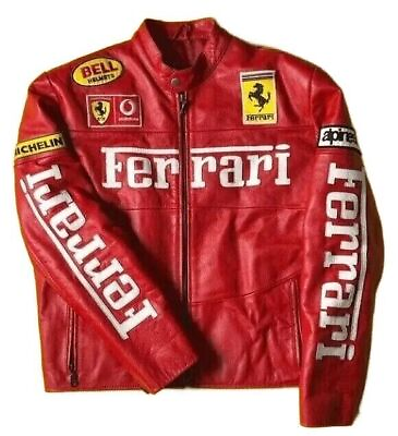 #ad #ad Red Ferrari Racing Original Leather Motorcycle Vintage World Champion Jacket $171.00