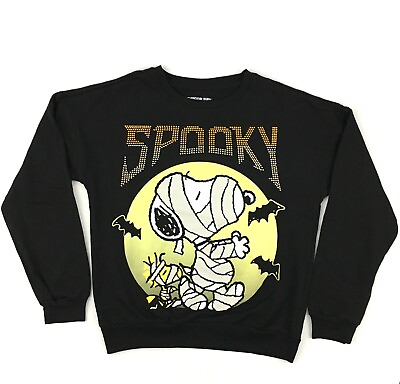 #ad Peanuts Snoopy Spooky Halloween Mummy Black Crewneck Sweatshirt Womens Size S $18.99