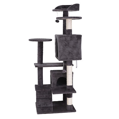 #ad Cat Tree Cat Tower 55 inches Multi Level Kitten Condo Play House Furniture Gray $33.20