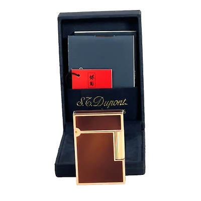 #ad ST. Dupont Ligne 2 Gas Lighter Brown Lacquer Gold Plated Serviced $750.00