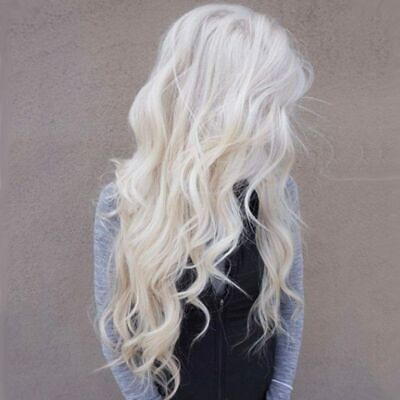 #ad Silver Curly Wigs Ladies Hair Cosplay Wig Long Women#x27;s Wavy Ombre White $19.88