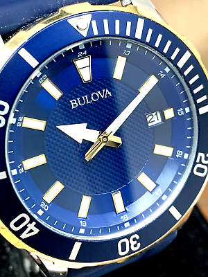 #ad Bulova Men#x27;s Watch 98B345 Diver Quartz 44mm Blue Dial Date Rubber Band $112.25
