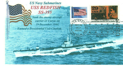 #ad 2838e USS REDFISH SS 395 Submarine WW IINaval Photo Cachet Naval Pictorial PM $5.90