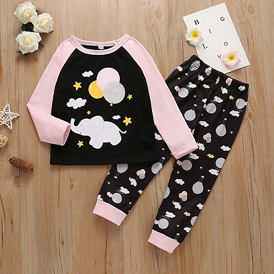 #ad Long Baby TopsPants Boys Kids Sleeve Printed Outfit Girls Pajamas Set Elephant AU $25.25