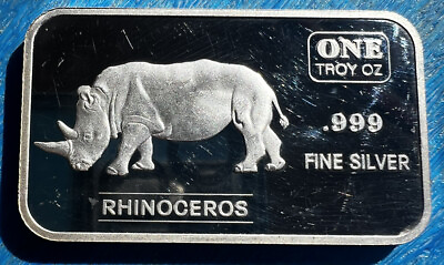#ad Rhinoceros Silver Bar 1 Oz .999 Fine Silver Rhino Limited Silver Art Bar Bullion $73.64