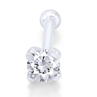 #ad 10K Solid Gold Nose Bone Pin Ring 1mm Stud Jewelry Cubic Zirconia for Women#x27;s $37.16